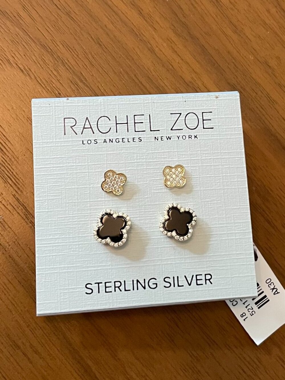 NWT Rachel Zoe 2-Set Clover Earrings Onyx and Pave Crystal Sterling Silver